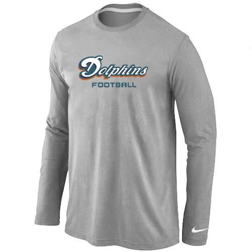 Miami Dolphins Authentic font Long Sleeve T-Shirt Grey - Click Image to Close