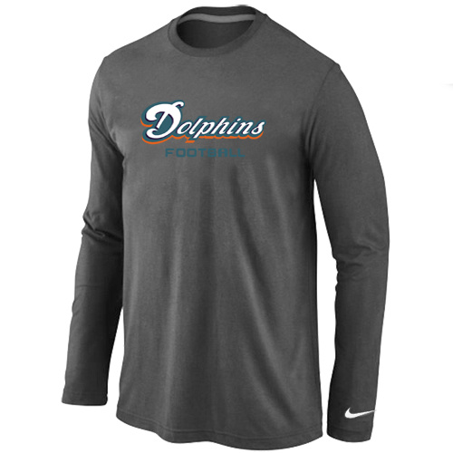 Miami Dolphins Authentic font Long Sleeve T-ShirtD.Grey - Click Image to Close