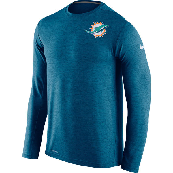 Miami Dolphins Aqua Dri-Fit Touch Long Sleeve Performance T-Shirt - Click Image to Close