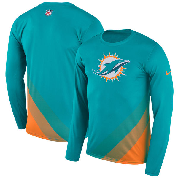 Miami Dolphins Aqua Sideline Legend Prism Performance Long Sleeve T-Shirt - Click Image to Close