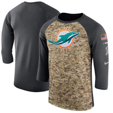 Miami Dolphins Camo Anthracite Salute to Service Sideline Legend Performance Three-Quarter Sleeve T - Click Image to Close