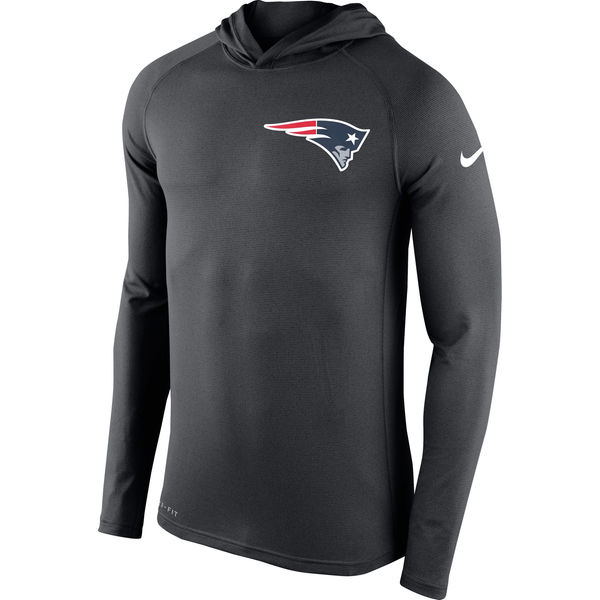 New England Patriots Charcoal Stadium Touch Hooded Performance Long Sleeve T-Shirt
