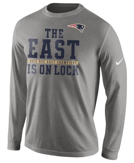Patriots Grey 2015 AFC East Champions Long Sleeve T-Shirt - Click Image to Close