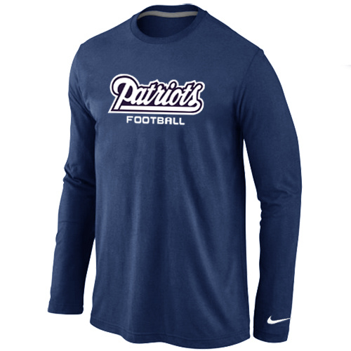 New England Patriots Authentic font Long Sleeve T-Shirt D.Blue