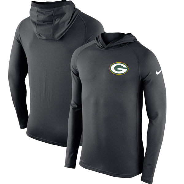 Green Bay Packers Charcoal Stadium Touch Hooded Performance Long Sleeve T-Shirt