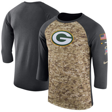Green Bay Packers Camo Anthracite Salute to Service Sideline Legend Performance Three-Quarter Sleeve