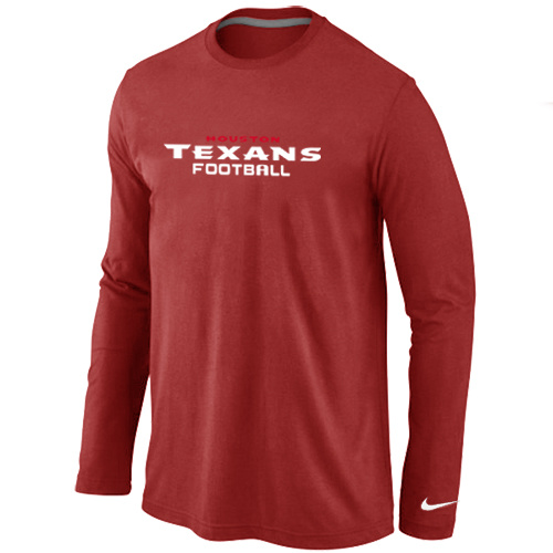 Houston Texans Authentic font Long Sleeve T-Shirt Red - Click Image to Close