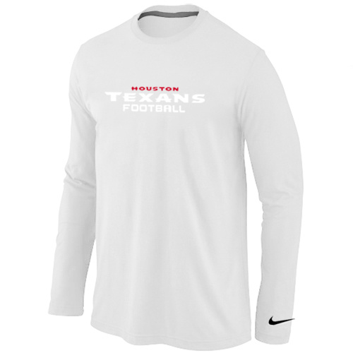 Houston Texans Authentic font Long Sleeve T-Shirt White - Click Image to Close