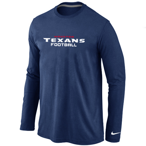 Houston Texans Authentic font Long Sleeve T-Shirt D.Blue - Click Image to Close