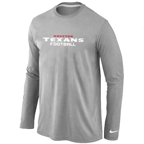 Houston Texans Authentic font Long Sleeve T-Shirt Grey - Click Image to Close