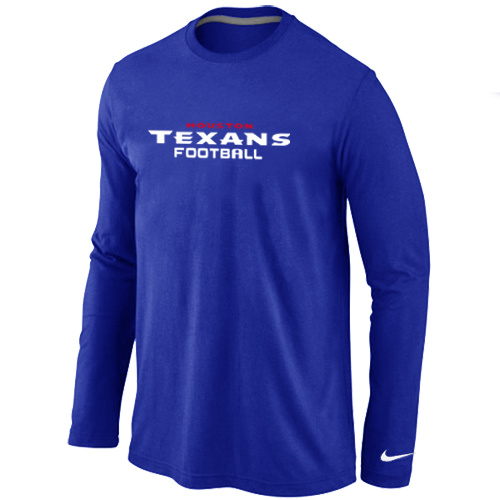 Houston Texans Authentic font Long Sleeve T-Shirt blue - Click Image to Close