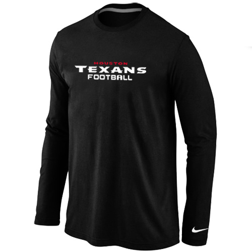 Houston Texans Authentic font Long Sleeve T-Shirt Black - Click Image to Close