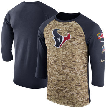 Houston Texans Camo Navy Salute to Service Sideline Legend Performance Three-Quarter Sleeve T Shirt - Click Image to Close