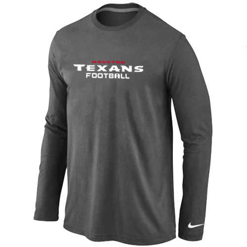 Houston Texans Authentic font Long Sleeve T-Shirt D.Grey - Click Image to Close
