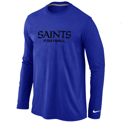 New Orleans Saints Authentic font Long Sleeve T-Shirt blue - Click Image to Close