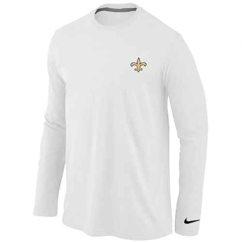 New Orleans Sains Logo Long Sleeve T-Shirt White - Click Image to Close