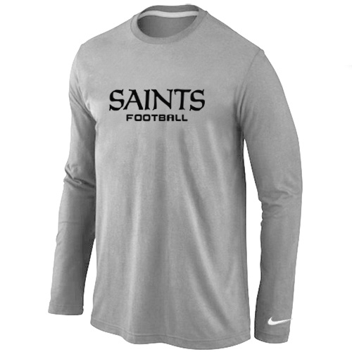New Orleans Saints Authentic font Long Sleeve T-Shirt Grey - Click Image to Close