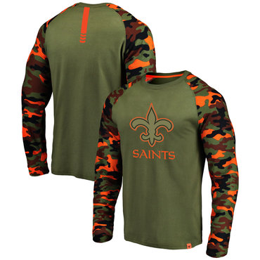 New Orleans Saints Heathered Gray Camo NFL Pro Line by Fanatics Branded Long Sleeve T-Shirt - Click Image to Close