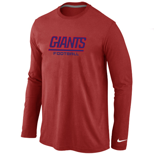 New York Giants Authentic font Long Sleeve T-Shirt Red - Click Image to Close