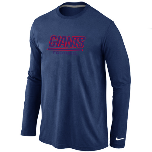 New York Giants Authentic font Long Sleeve T-Shirt D.Blue - Click Image to Close