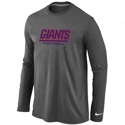 New York Giants Authentic font Long Sleeve T-Shirt D.Grey - Click Image to Close