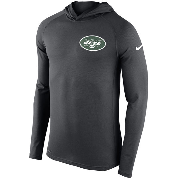New York Jets Charcoal Stadium Touch Hooded Performance Long Sleeve T-Shirt
