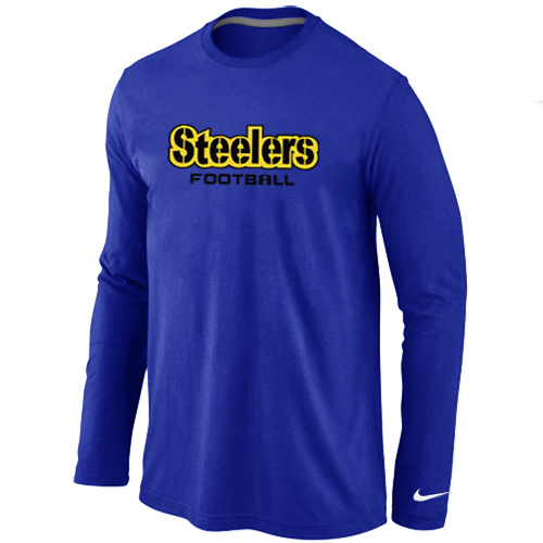 Pittsburgh Steelers Authentic font Long Sleeve T-Shirt blue - Click Image to Close