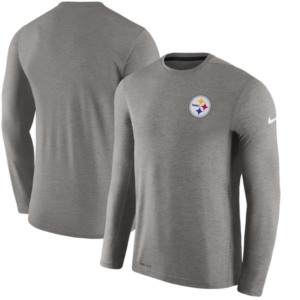 Pittsburgh Steelers Charcoal Coaches Long Sleeve Performance T-Shirt - Click Image to Close