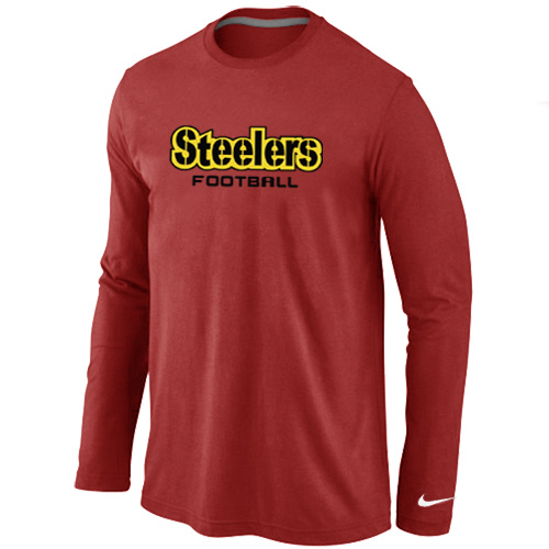 Pittsburgh Steelers Authentic font Long Sleeve T-Shirt Red - Click Image to Close