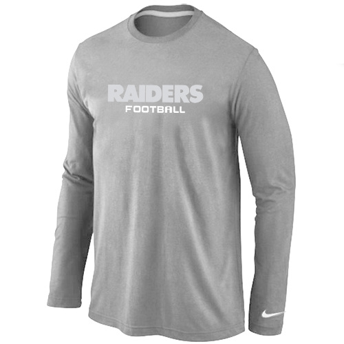 Oakland Raiders Authentic font Long Sleeve T-Shirt Grey - Click Image to Close