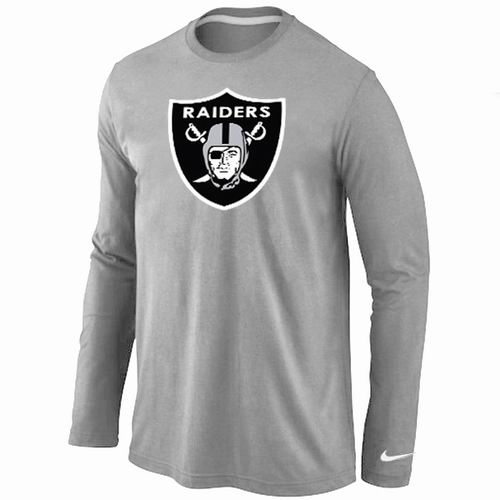 Oakland Raiders Logo Long Sleeve T-Shirt Grey - Click Image to Close