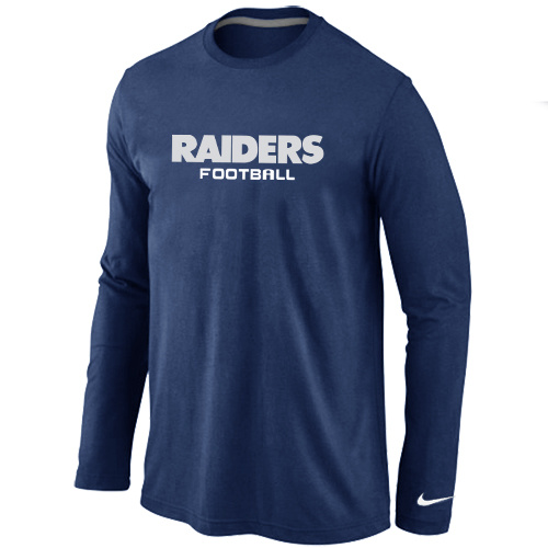 Oakland Raiders Authentic font Long Sleeve T-Shirt D.Blue - Click Image to Close