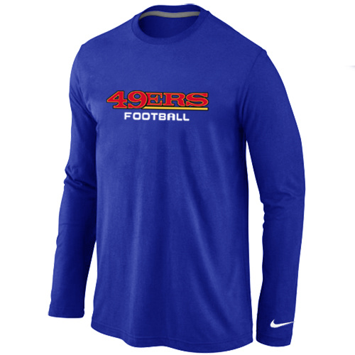 San Francisco 49ers Authentic font Long Sleeve T-Shirt Black blue - Click Image to Close