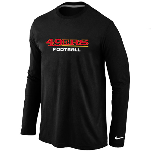 San Francisco 49ers Authentic font Long Sleeve T-Shirt Black Black - Click Image to Close