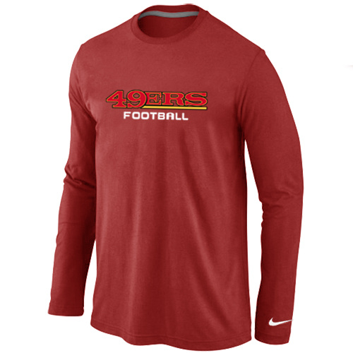San Francisco 49ers Authentic font Long Sleeve T-Shirt Black Red - Click Image to Close
