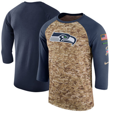 Seattle Seahawks Camo College Navy Salute to Service Sideline Legend Performance Three-Quarter Sleev