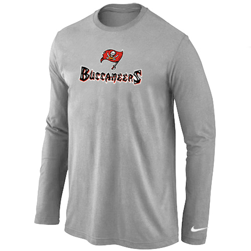 Tampa Bay Buccaneers Authentic Logo Long Sleeve T-Shirt Grey - Click Image to Close