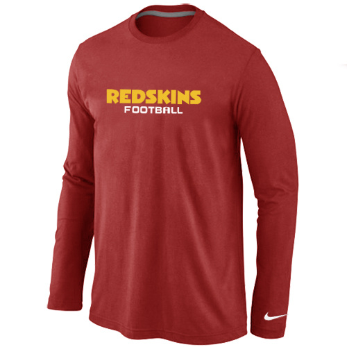 Washington Redskins Authentic font Long Sleeve T-Shirt Red - Click Image to Close