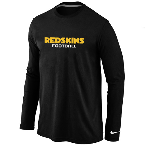 Washington Redskins Authentic font Long Sleeve T-Shirt Black - Click Image to Close