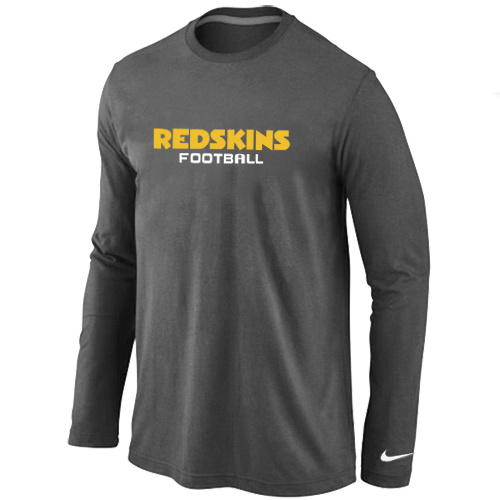 Washington Redskins Authentic font Long Sleeve T-Shirt D.Grey - Click Image to Close