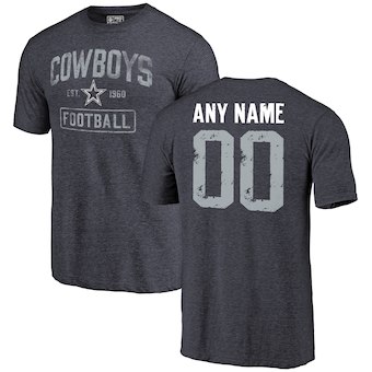 Dallas Cowboys Pro Line by Fanatics Branded Navy Distressed Personalized 00 Name & Number Tri-Blend