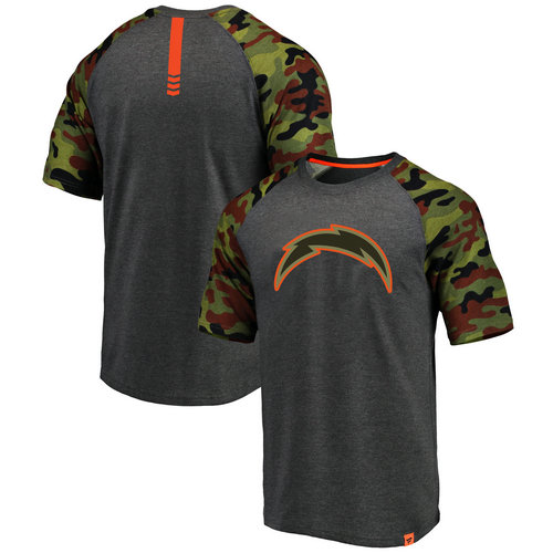 Los Angeles Chargers Heathered Gray Pro Line by Fanatics Branded Camo Recon Camo Raglan T-Shirt