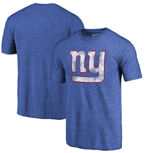New York Giants Royal Throwback Logo Tri-Blend Pro Line by T-Shirt - Click Image to Close