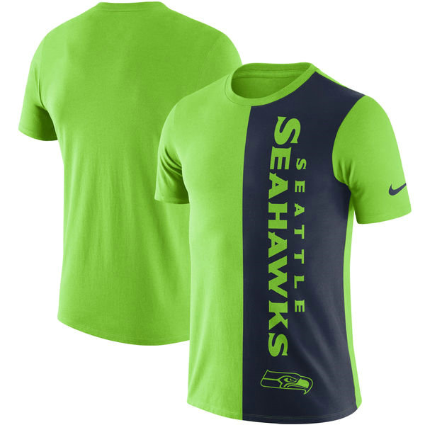 Seattle Seahawks Coin Flip Tri-Blend T-Shirt - Neon GreenCollege Navy