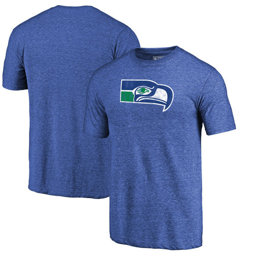 Seattle Seahawks Royal Throwback Logo Tri-Blend Pro Line by T-Shirt