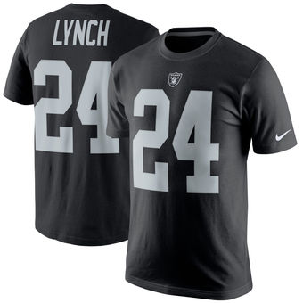 Oakland Raiders 24 Marshawn Lynch Black Player Pride Name & Number T-Shirt