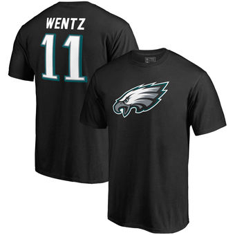 Philadelphia Eagles 11 Carson Wentz Pro Line by Fanatics Branded Black Player Icon Name & Number T-S