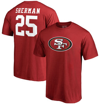 San Francisco 49ers 25 Richard Sherman Pro Line by Fanatics Branded Red Player Icon Name & Number T-