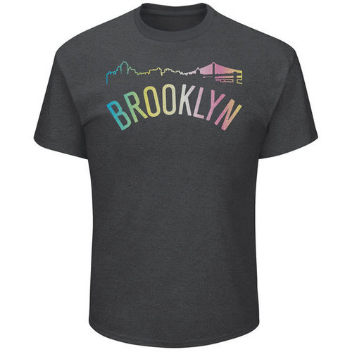 Brooklyn Nets Majestic Heather Charcoal Tek Patch Color Reflective Skyline T-Shirt