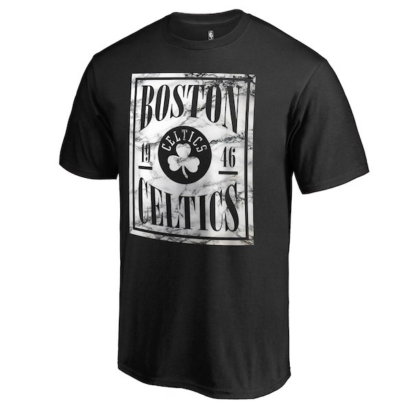Boston Celtics Fanatics Branded Black Court Vision Marble T-Shirt - Click Image to Close